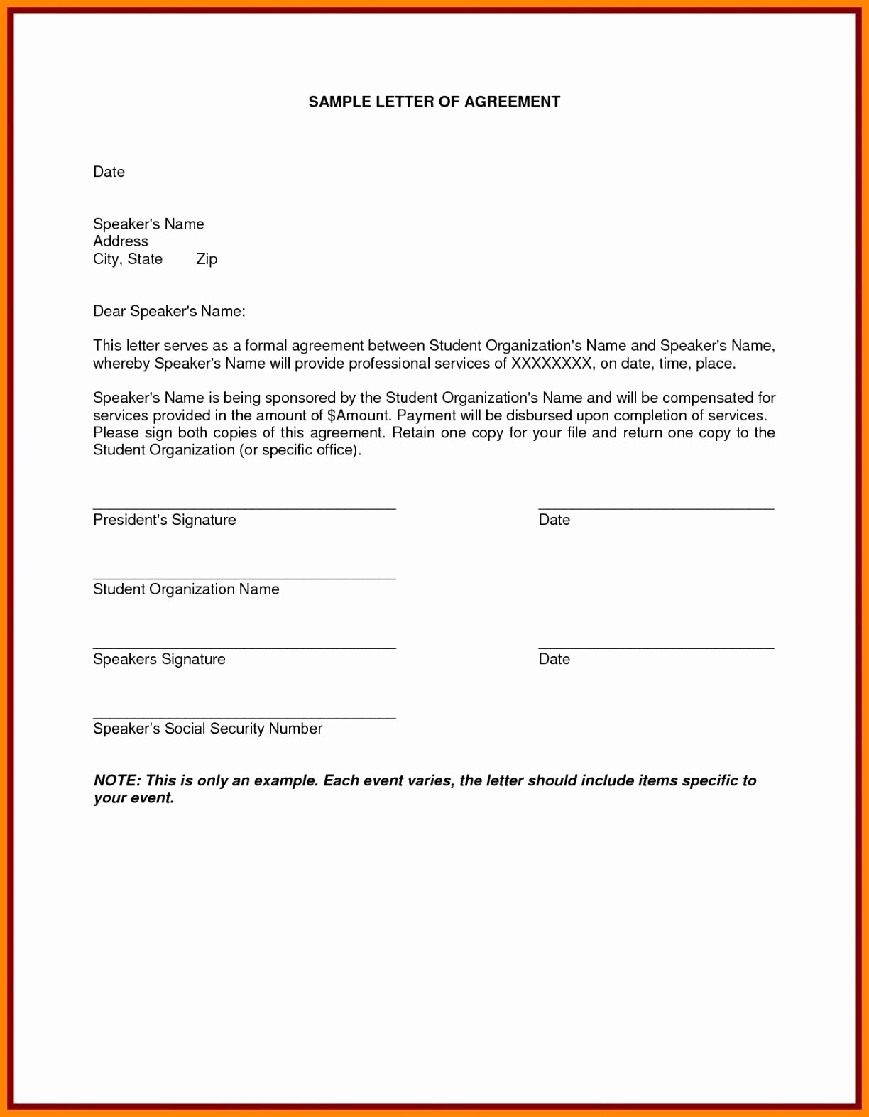 Bet Contract Template Lovely Letter Agreement Format Examples New Document