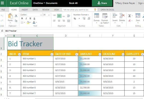 Bid Tracker Excel Template Document Contract