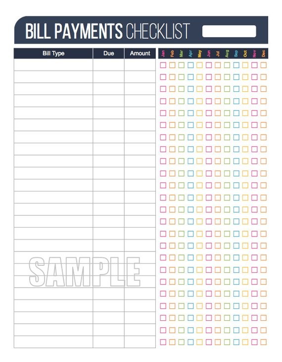 Bill Payment Checklist Printable EDITABLE Personal Finance Organizing Pdf INSTANT DOWNLOAD Document Paying