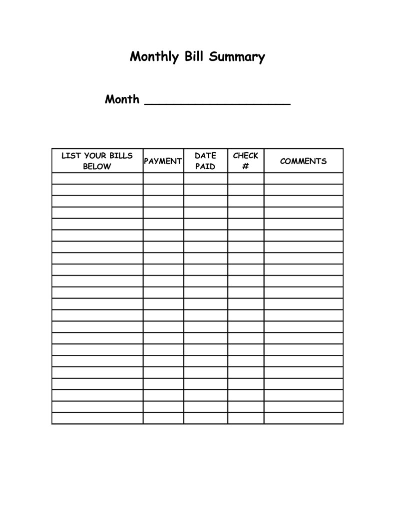 Bill Payment Schedule Template And Blank Organizer Document Pay