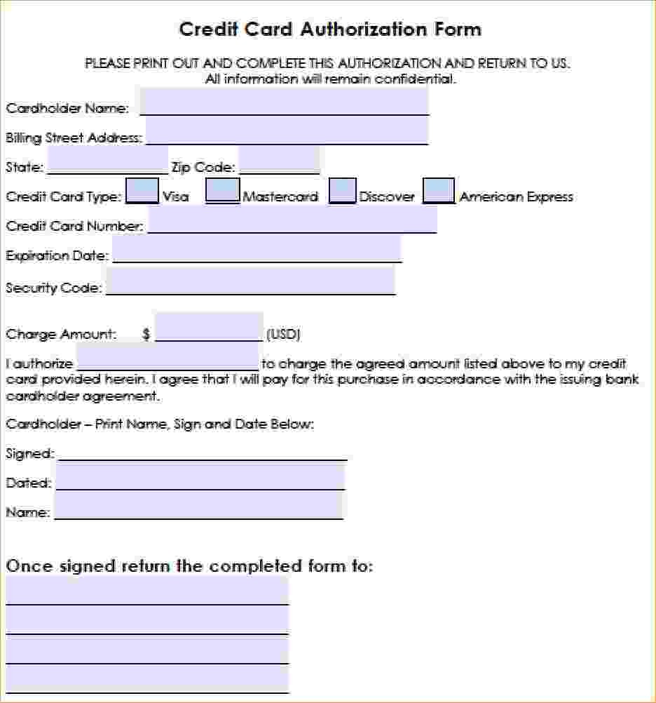 Blank Credit Card Authorization Form Generic Form1s Incredible Document