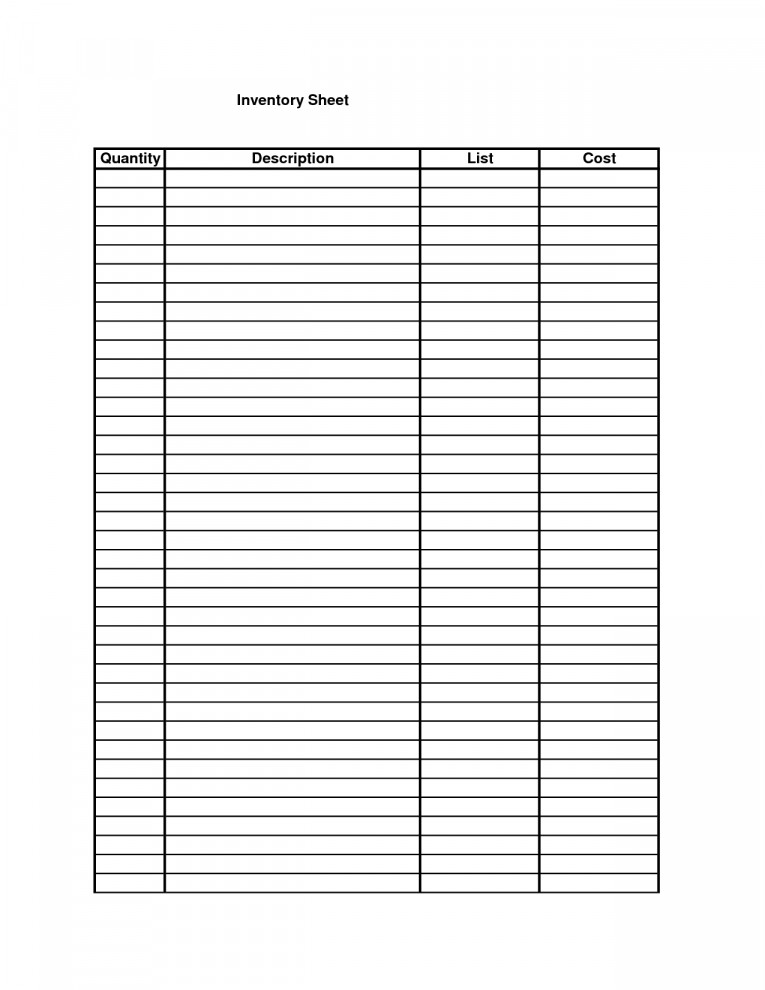 Blank Inventory Sheets Printable Heart Impulsar Co Melbybank Site Document