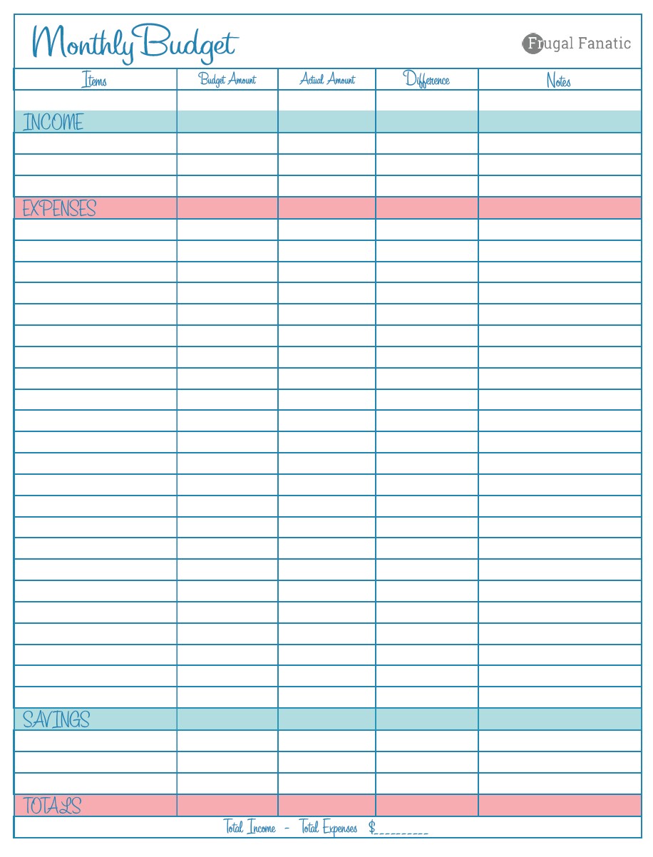 Blank Monthly Budget Worksheet Frugal Fanatic Document Expense