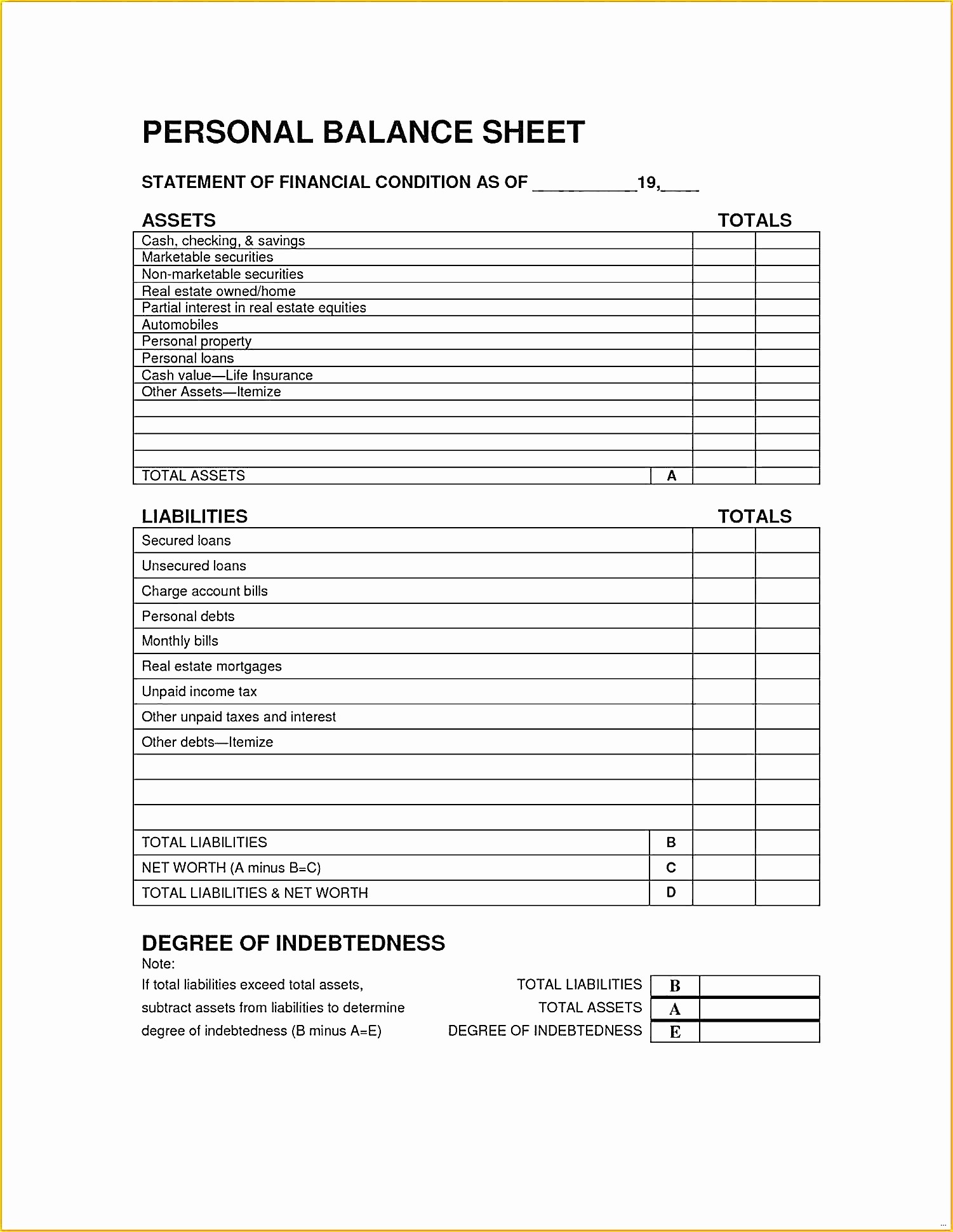 Blank Personal Balance Sheet Elegant Document
