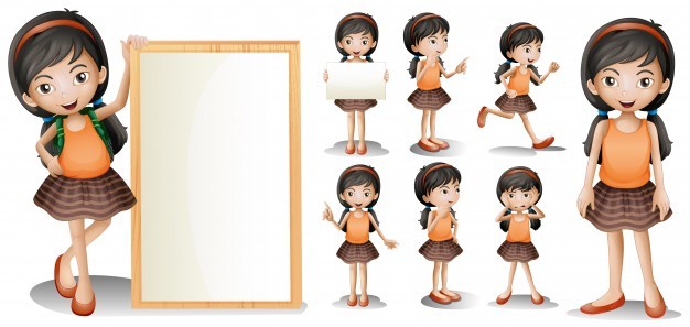 Board Template With Little Girl In Different Actions Vector Free