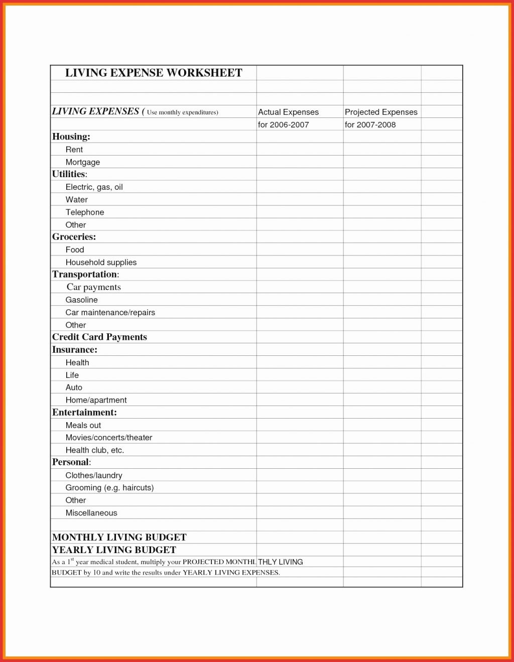 Budget Worksheet Salon Expenses Spreadsheet Luxury Monthly Expense Document