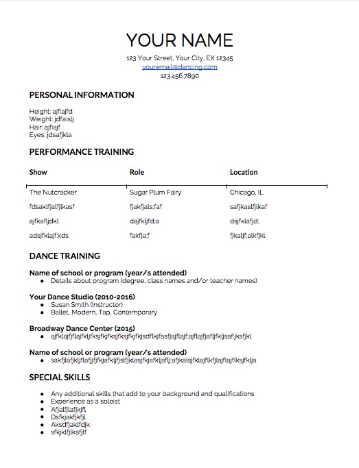 Building Your Dance R Sum Has Never Been Easier Document Resume