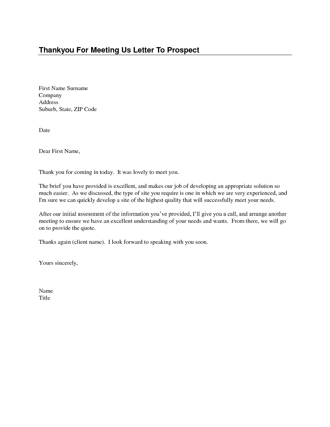Business Meeting Thank You Letter Sample Refrence Meet Document