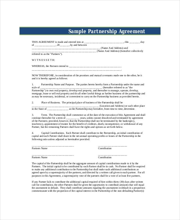 Business Partnership Agreement 8 Free PDF Word Documents Document Form