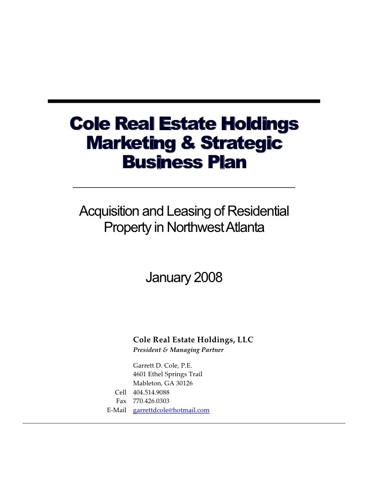Business Plan Document Property Investment