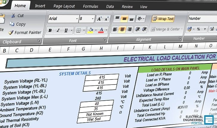 Calculate Electrical Load Of Panelboard Excel Spreadsheet Document Calculation
