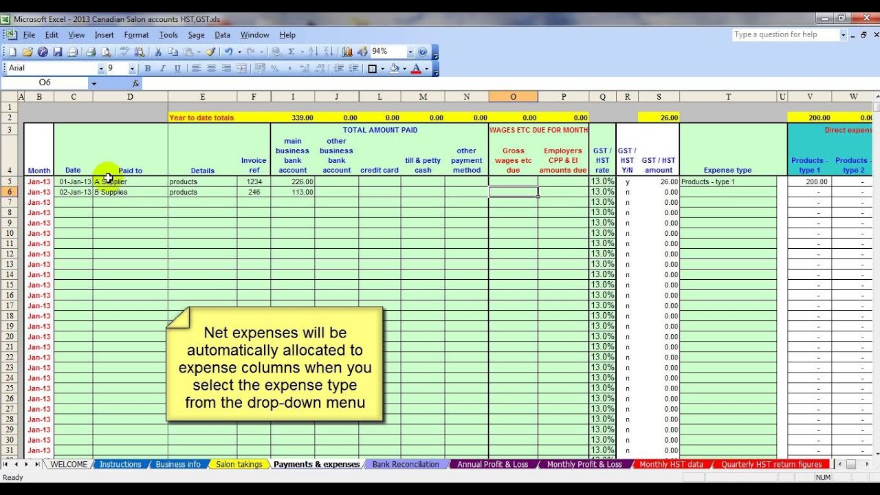 Canadian Salon GST HST Accounting Spreadsheet YouTube