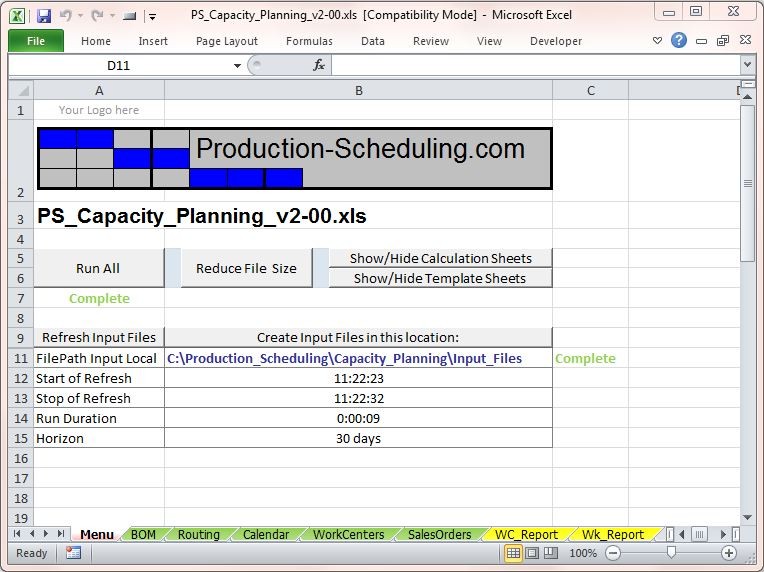 Capacity Planning Tool Download Excel Template For Production Document In Spreadsheet