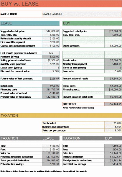 Car Comparison Analysis Template Blue Layouts Document Spreadsheet