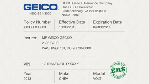 Car Insurance Cards Printable Templates Geico Document Auto Card Template