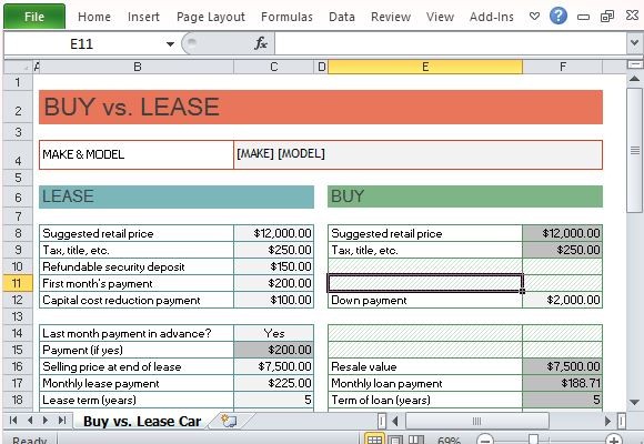 Car Lease Calculator Spreadsheet As Free Document