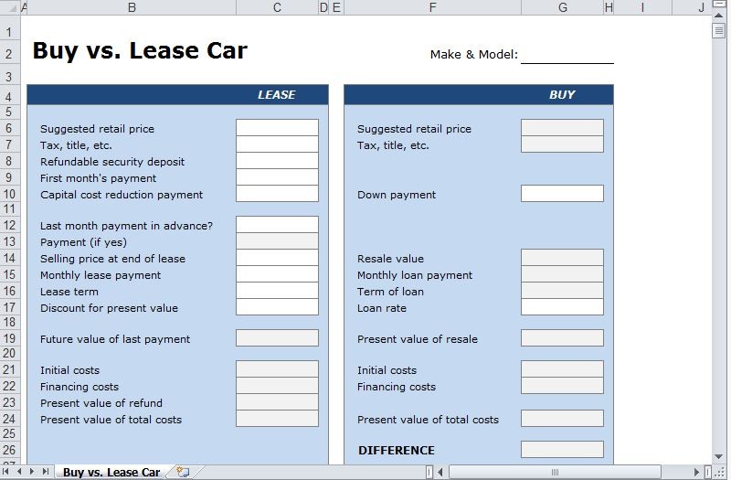 Car Lease Calculator Spreadsheet As How To Make A Document
