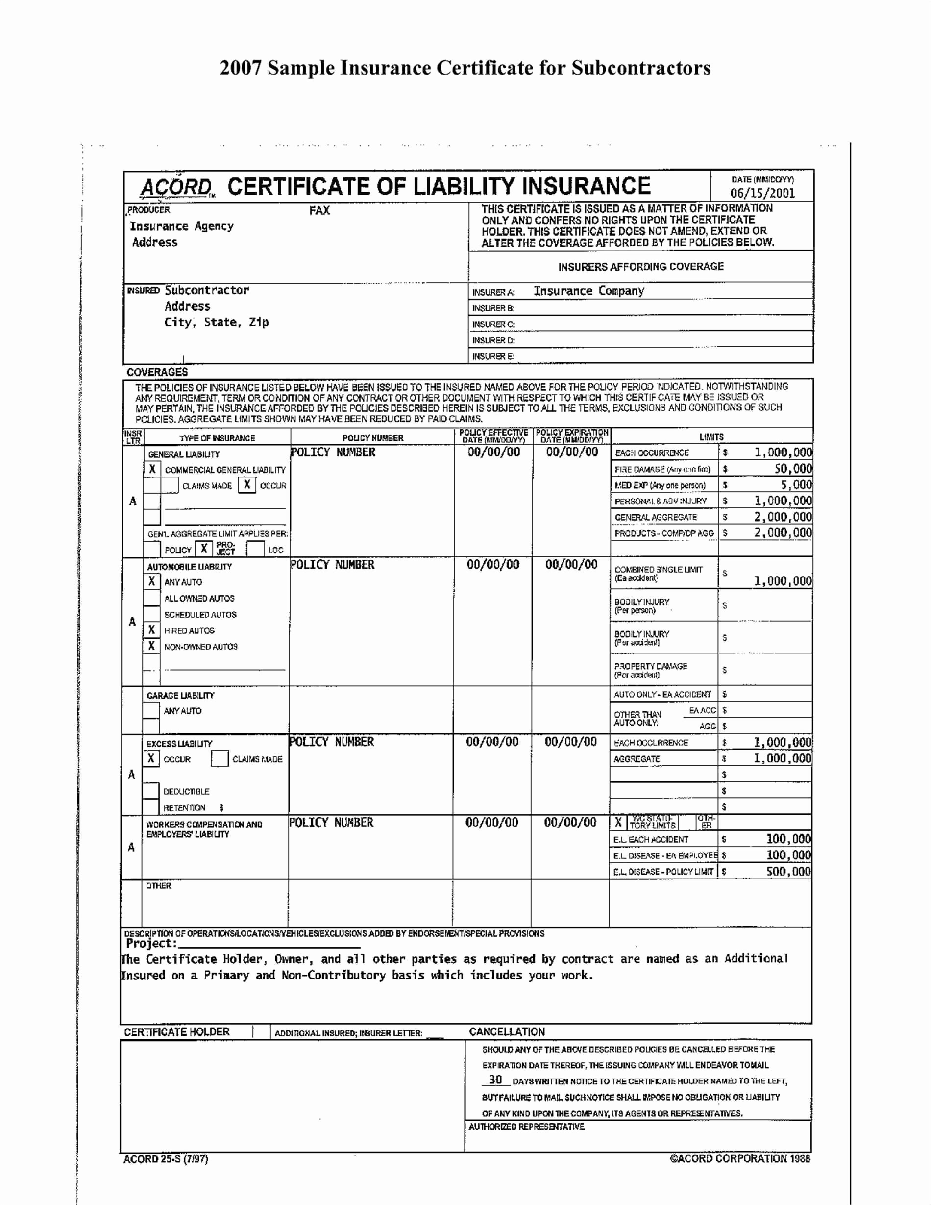 Certificate Of Insurance Fillable Form Beautiful Pdf Document Accord