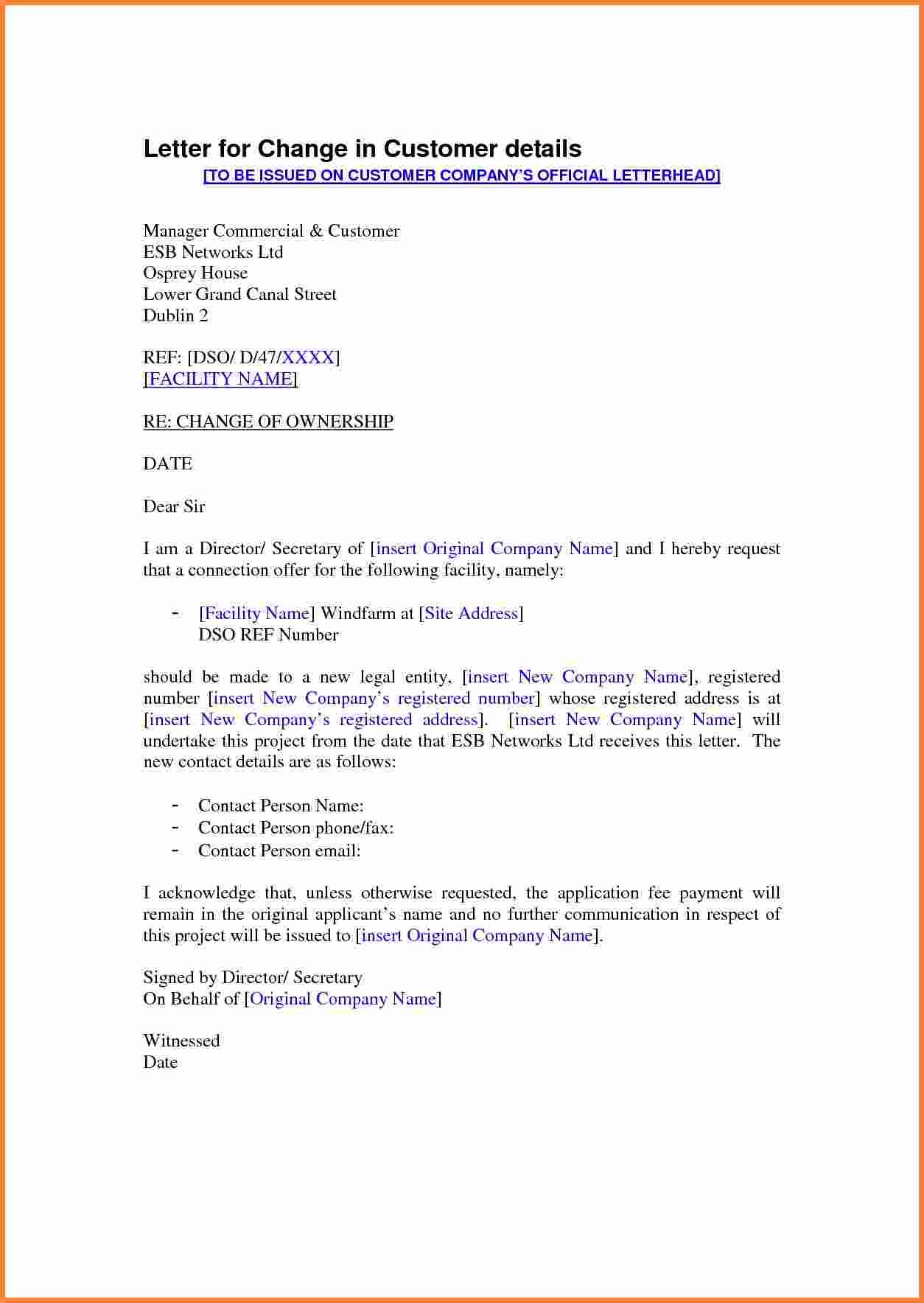 Change Of Ownership Letter Template Document Transfer