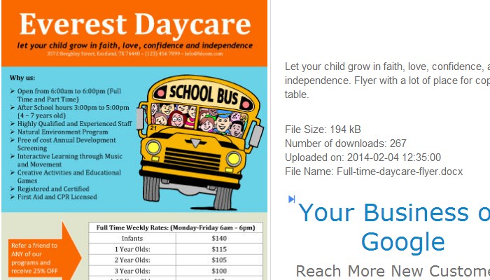 Child Care Flyers Examples Daycare Samples Twentyhueandico Document Sample
