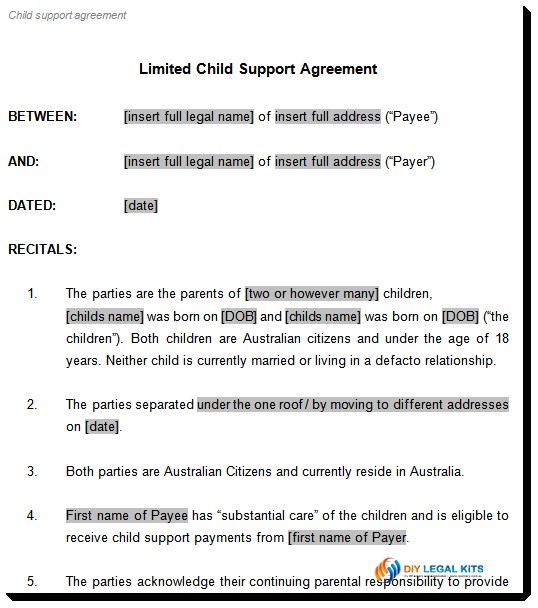 Child Support And Parenting Plan Agreement Template Document Contract