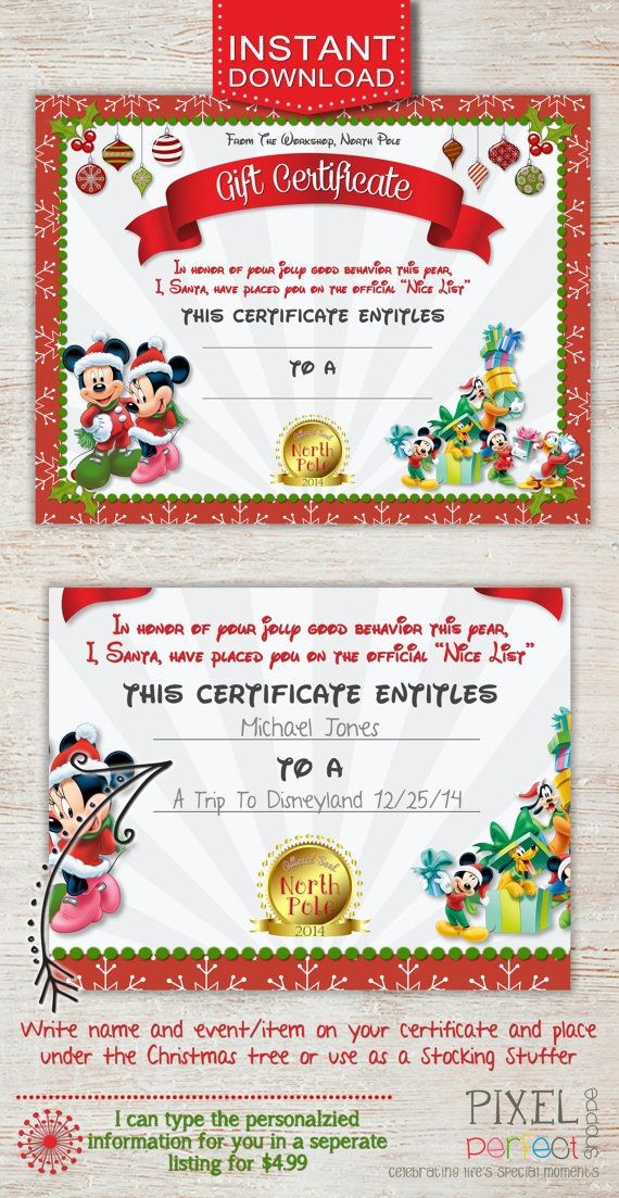 Christmas Gift Certificate Disney Trip Mickey Document Template