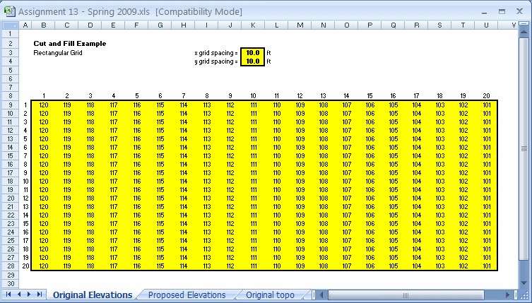CIVL 1112 Computational Homework Document Cut And Fill Calculations Spreadsheet