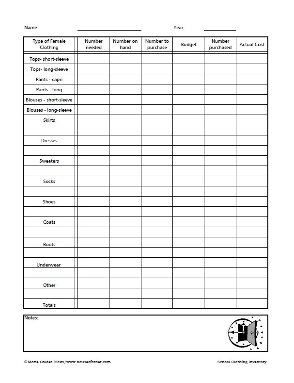 Clothing Inventory Sheet Organizing Pinterest Clothes Document Spreadsheet