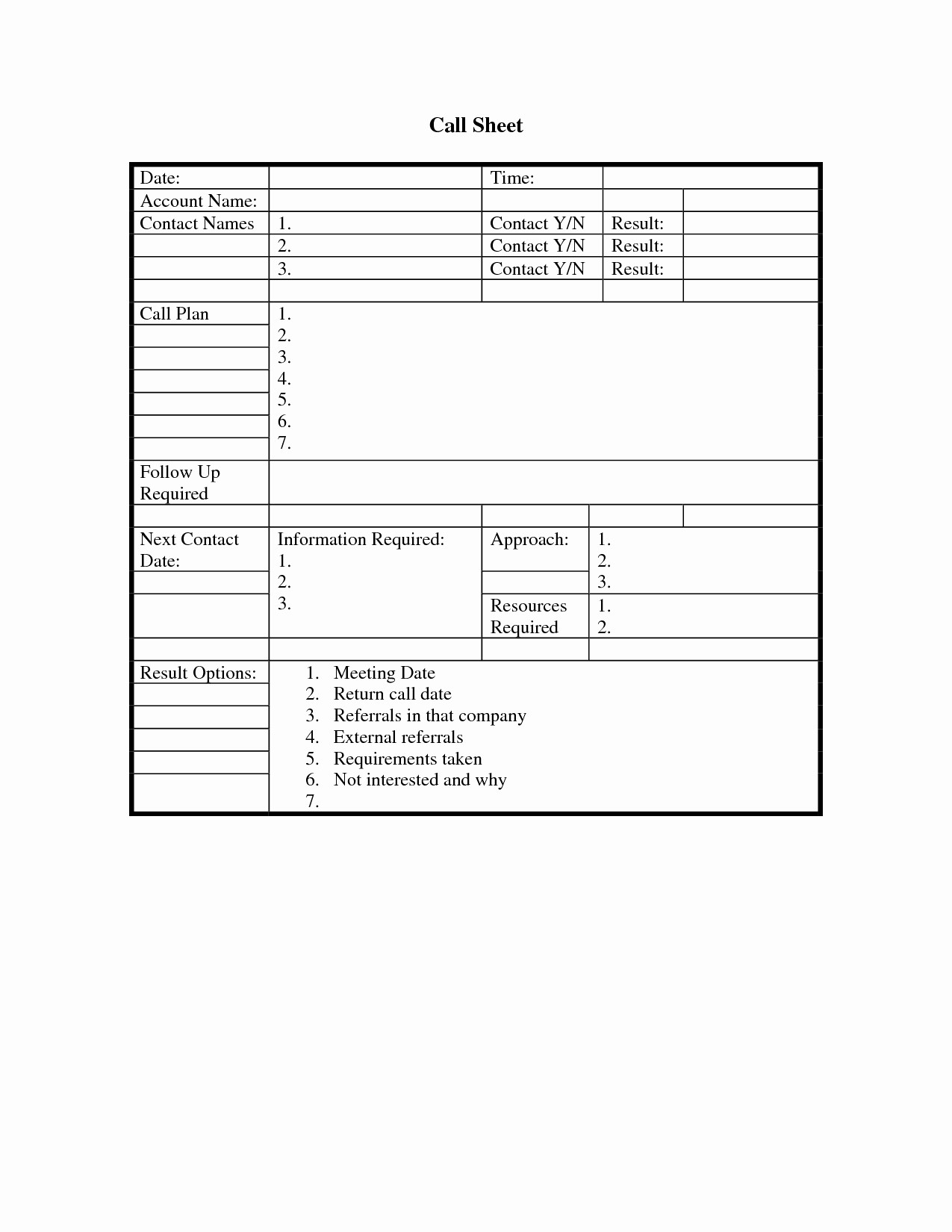 Cold Call Sheet Template Lovely Unique