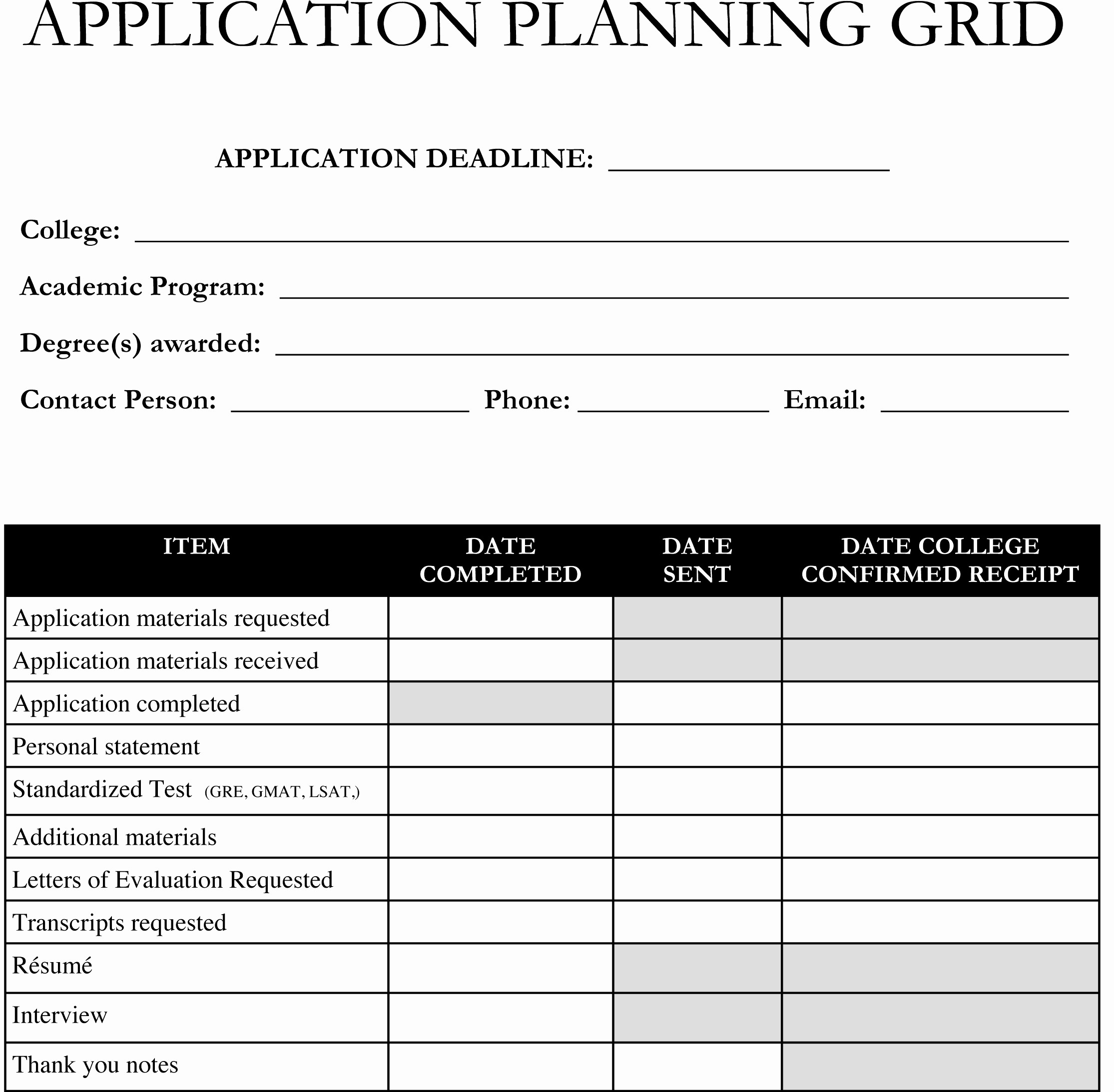 College Application Organizer Excel New