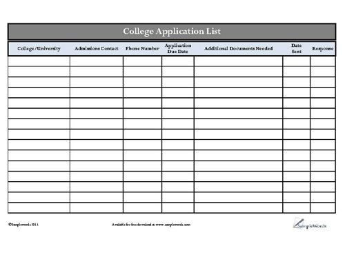 College Application Tracking List PDF Organized Life Pinterest Document Spreadsheet