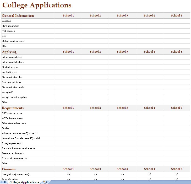 College Search Excel Worksheet Christian Document Spreadsheet