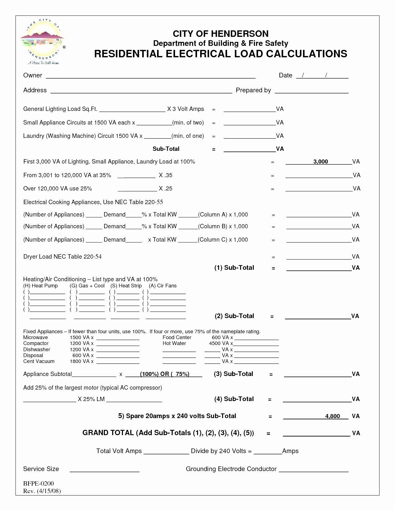 Commercial Electrical Load Calculation Worksheet Beautiful Single Document Form
