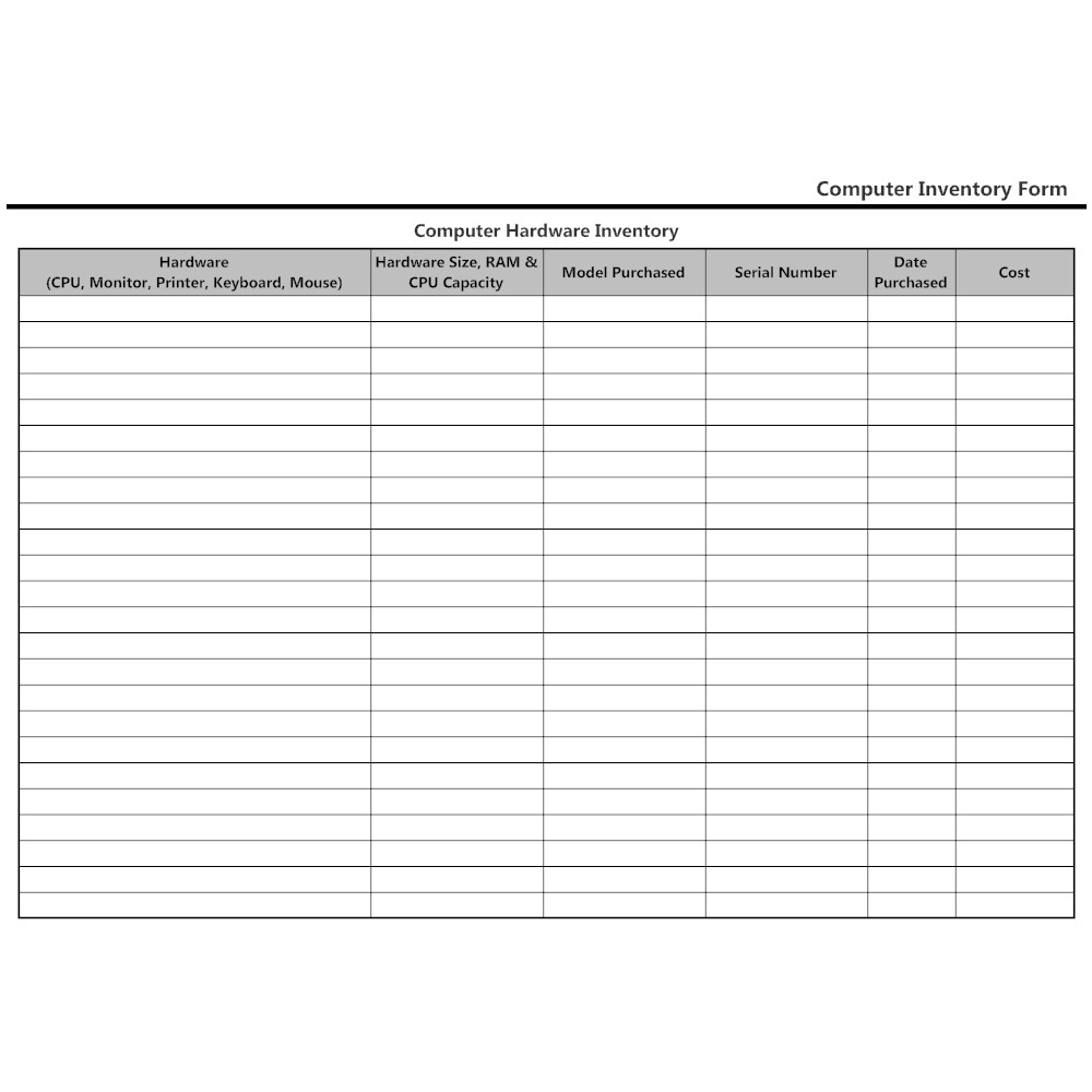 Computer Hardware Inventory Form Document Equipment Template