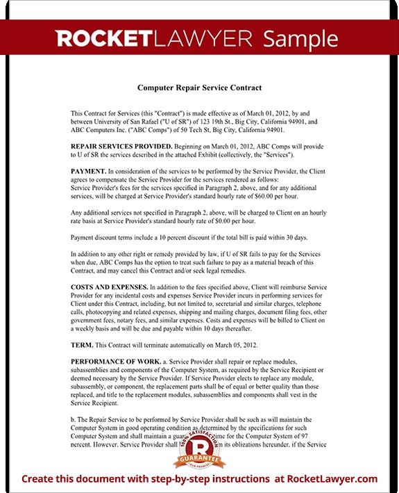 Computer Service Contract Repair Template Document