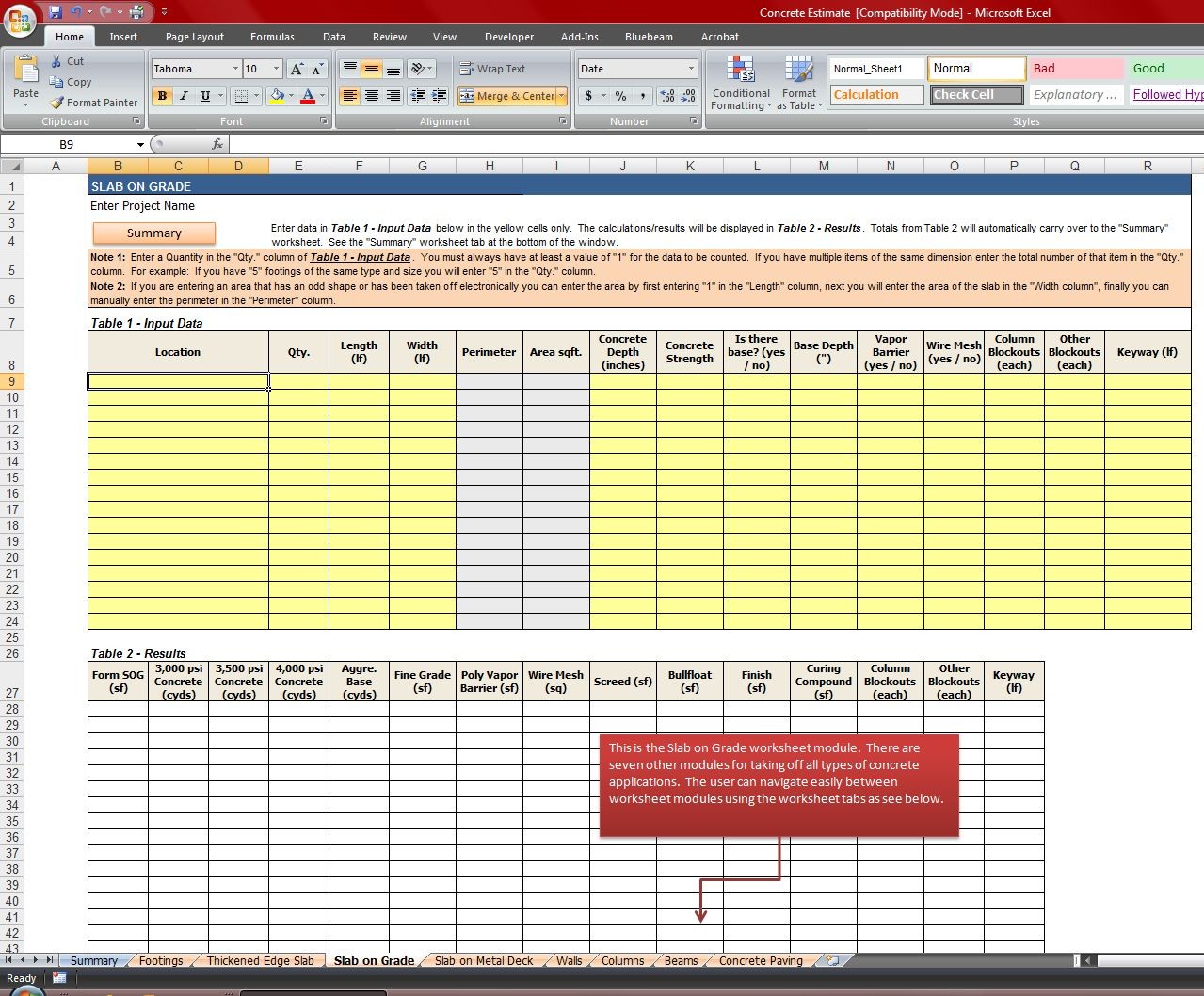 Concrete Quantity Takeoff Excel Spreadsheet Homebiz4u2profit Com Document
