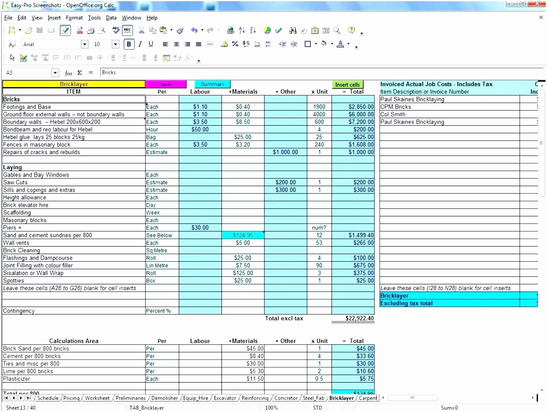 Construction Bid Template Com Document Free Excel
