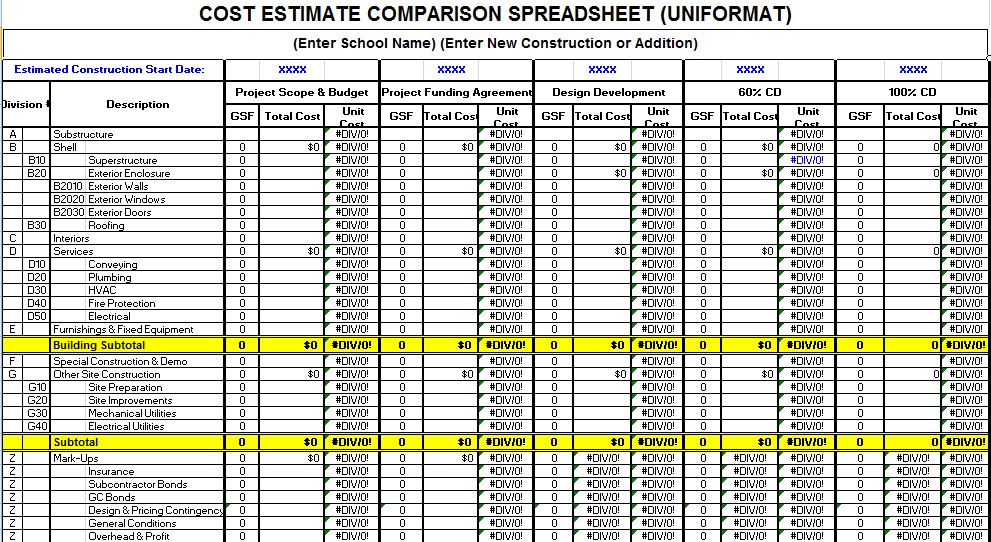 Construction Cost Estimating Spreadsheet On Software Document