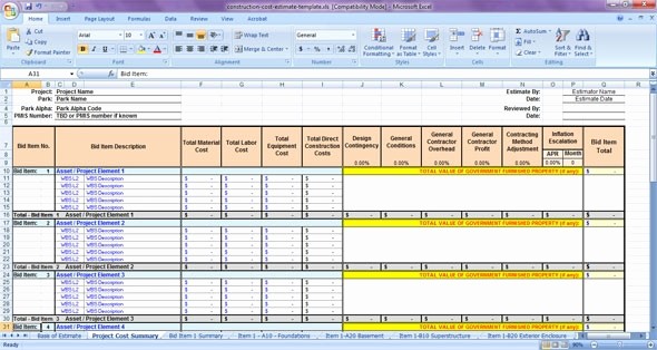 Construction Estimate Excel Tier Crewpulse Co Document Free