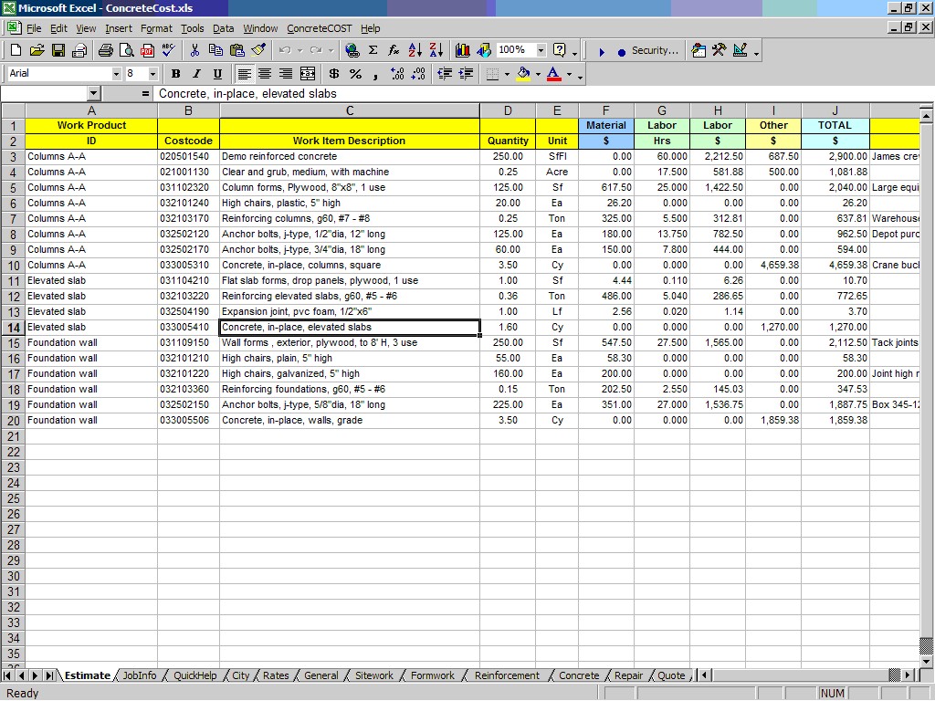 Construction Estimate Excel Tier Crewpulse Co Document