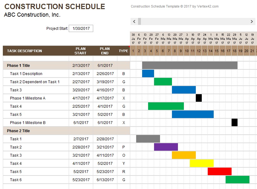 Construction Schedule Template Document Free Excel