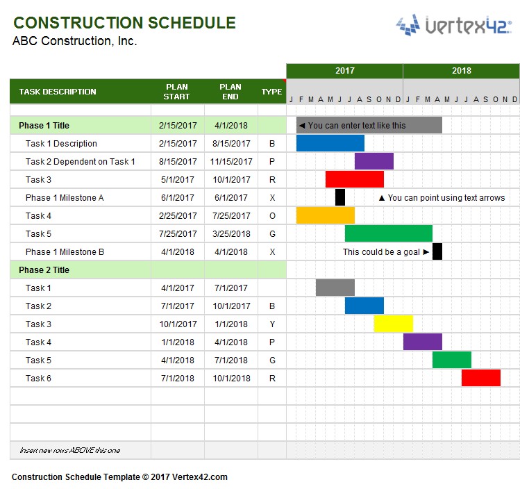 Construction Schedule Template Document Using Excel Free Download