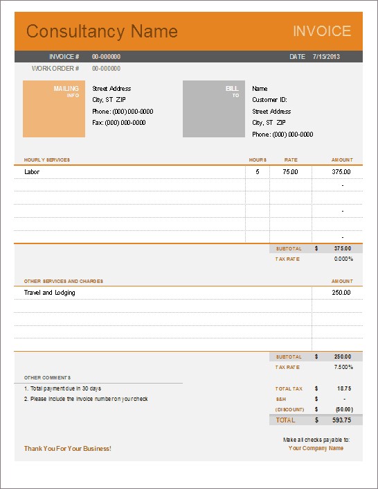 Consultant Invoice Template For Excel Document Consulting