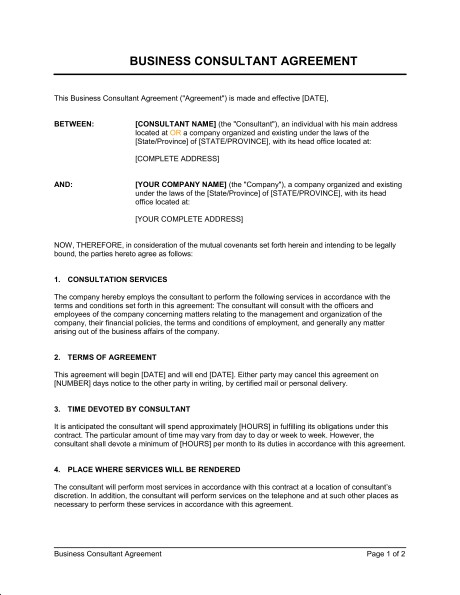 Consulting Agreement Short Template Sample Form Biztree Com Document One Page Contract