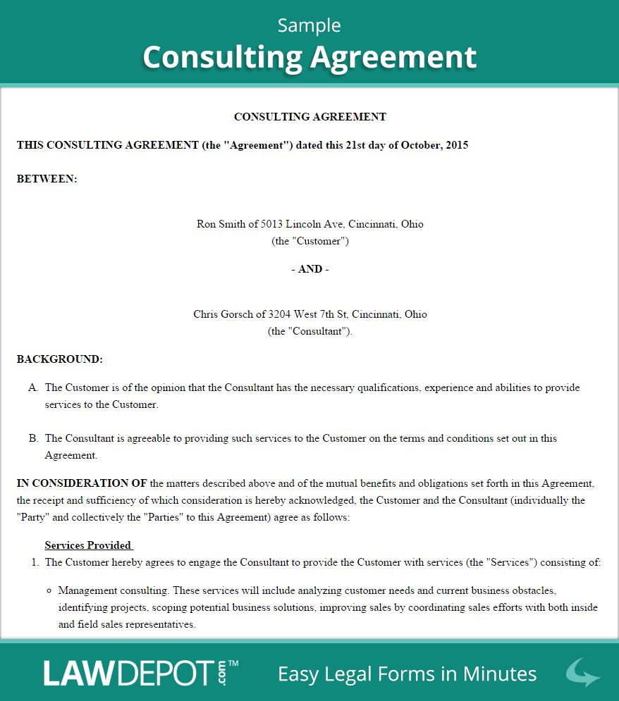 Consulting Agreement Template US LawDepot Document Advisory