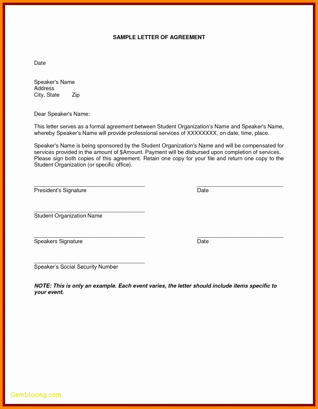 Contract Agreement Letter Format Fresh Loan