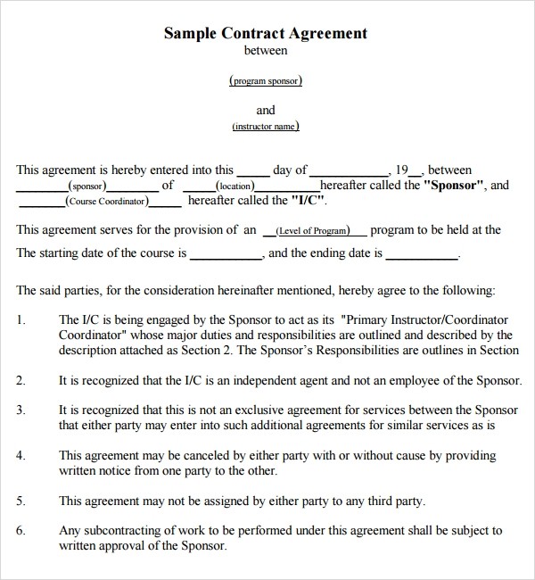 Contract Agreement Template Between Two Parties Document