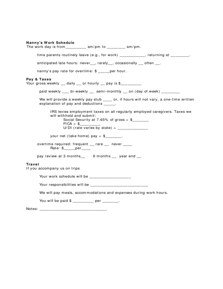 Contract Form For Live Out Nanny Free Download Document In