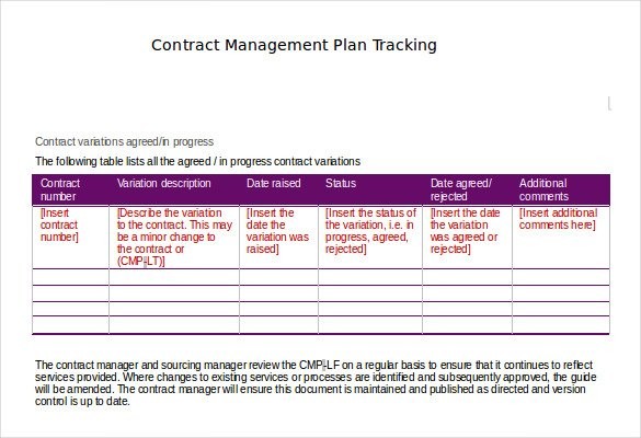 Contract Tracking Template 10 Free Word Excel PDF Documents Document Management Plan