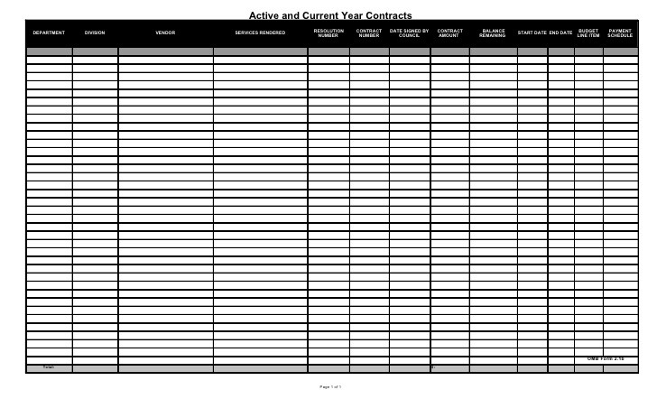 Contracts Spreadsheet Template Document Contract